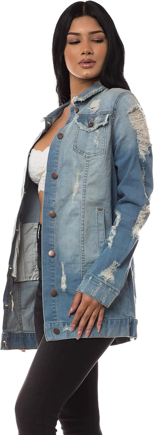 Aphrodite Denim Jacket for Women - Casual Fashion Stretch Button Down Stretch Trucker Jean Outwear