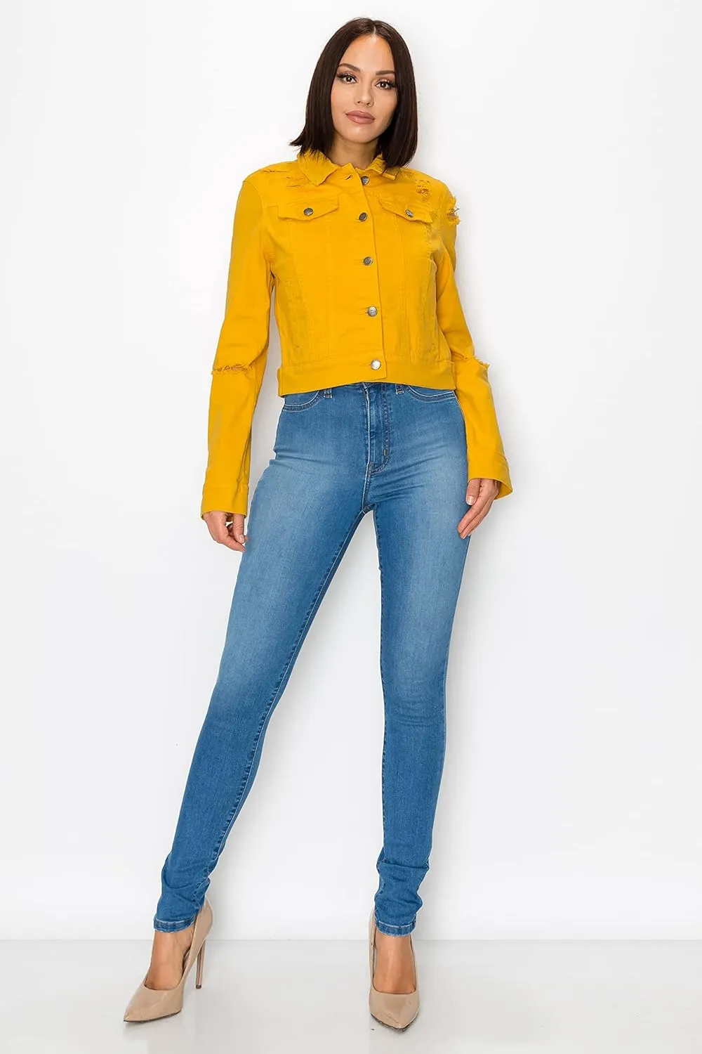 Aphrodite Denim Jacket for Women - Casual Fashion Stretch Button Down Stretch Trucker Jean Outwear