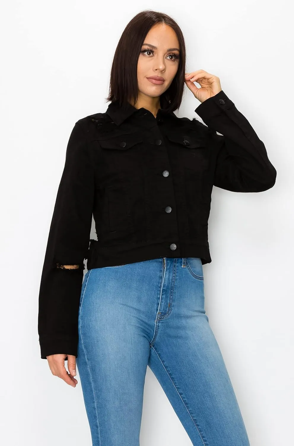 Aphrodite Denim Jacket for Women - Casual Fashion Stretch Button Down Stretch Trucker Jean Outwear