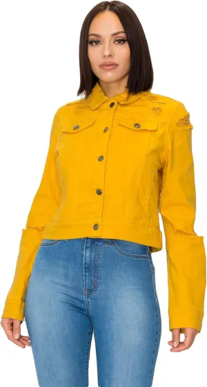 Aphrodite Denim Jacket for Women - Casual Fashion Stretch Button Down Stretch Trucker Jean Outwear