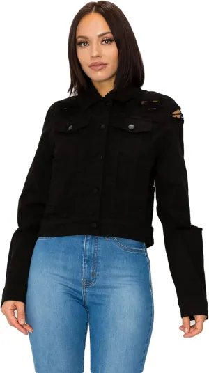 Aphrodite Denim Jacket for Women - Casual Fashion Stretch Button Down Stretch Trucker Jean Outwear