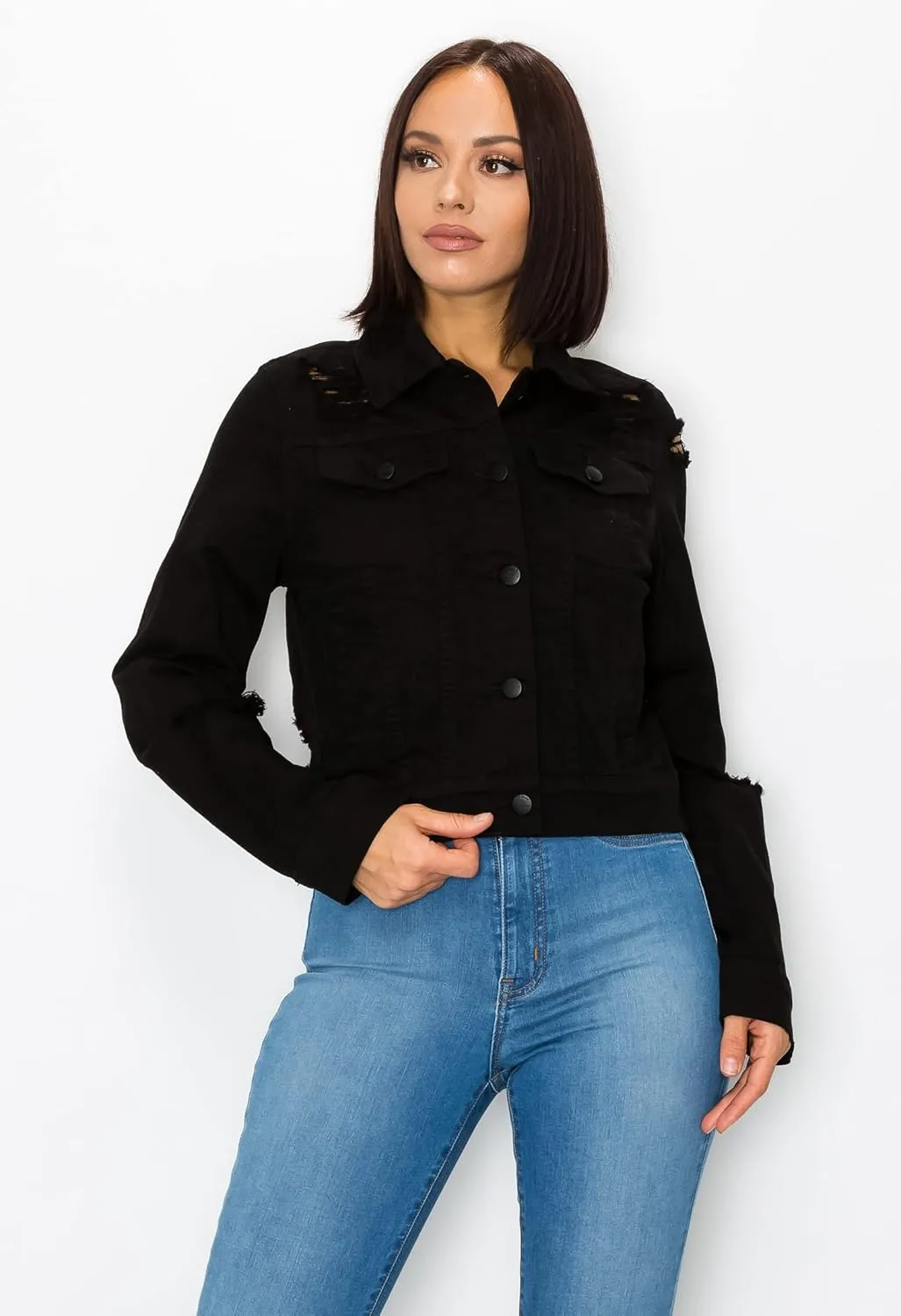 Aphrodite Denim Jacket for Women - Casual Fashion Stretch Button Down Stretch Trucker Jean Outwear