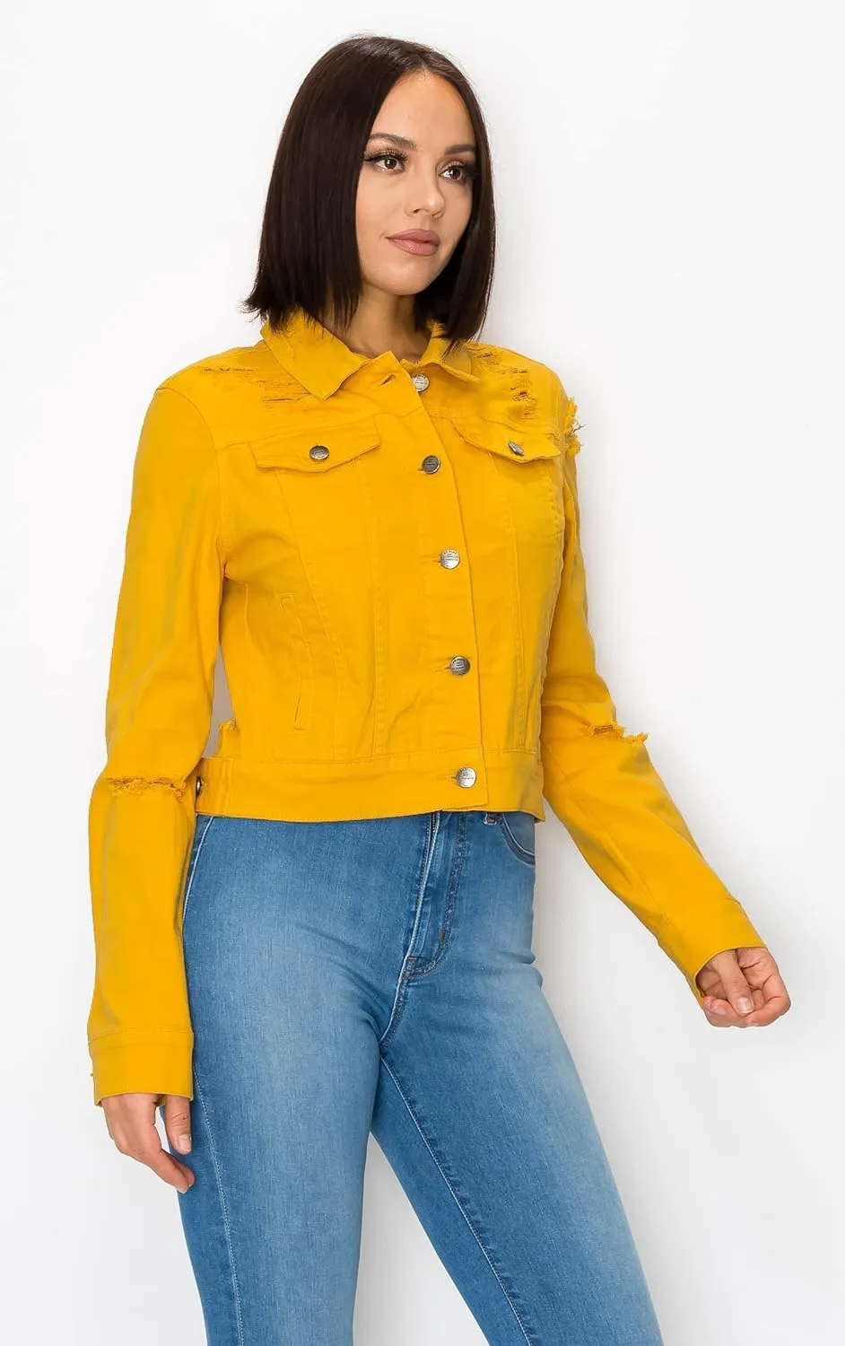 Aphrodite Denim Jacket for Women - Casual Fashion Stretch Button Down Stretch Trucker Jean Outwear