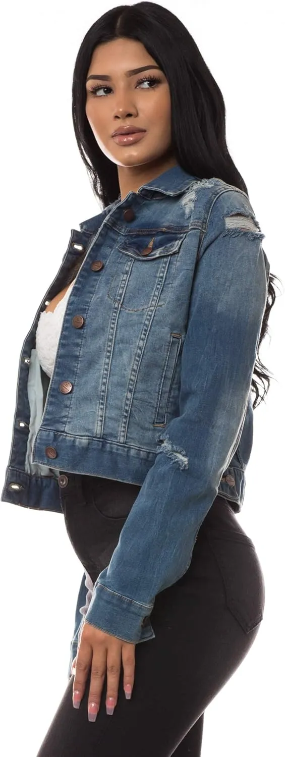 Aphrodite Denim Jacket for Women - Casual Fashion Stretch Button Down Stretch Trucker Jean Outwear
