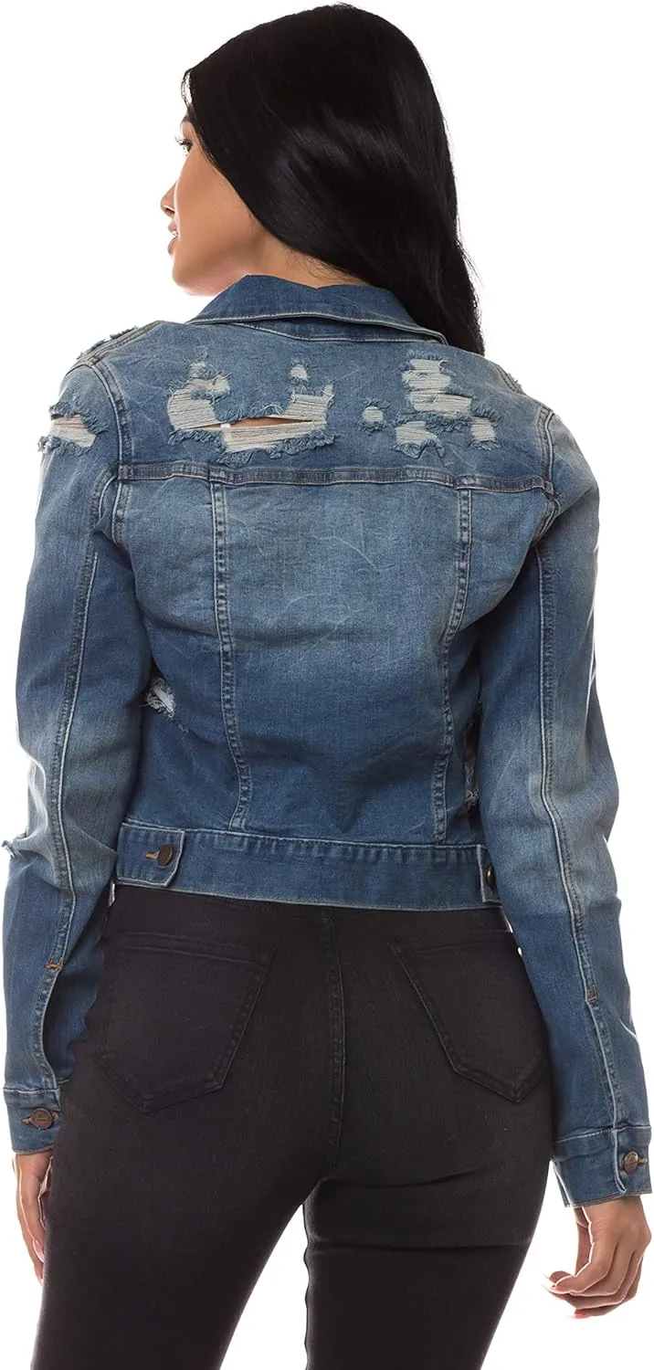 Aphrodite Denim Jacket for Women - Casual Fashion Stretch Button Down Stretch Trucker Jean Outwear