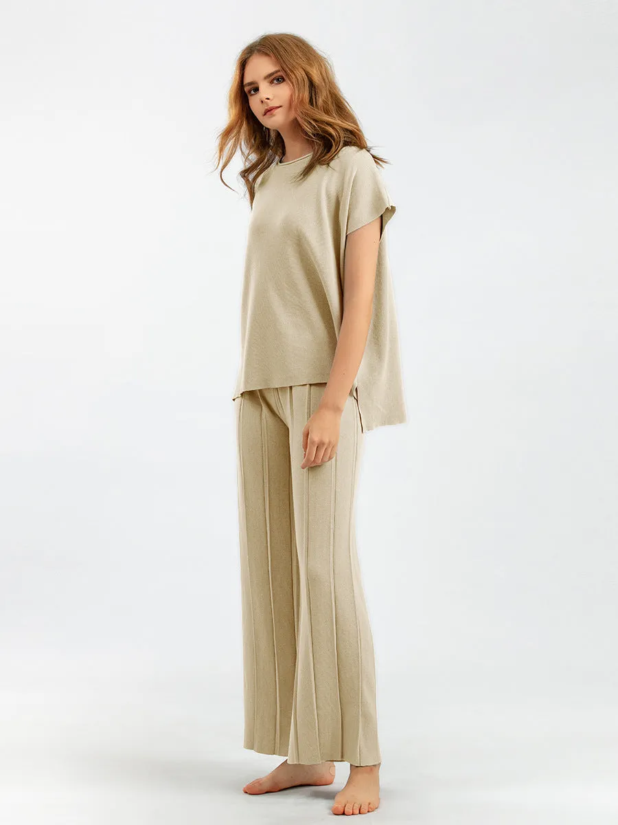 Apricot Sleeveless Wide Leg Pants Pajama Set