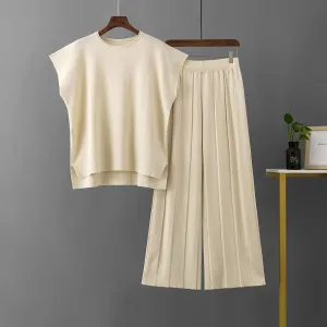 Apricot Sleeveless Wide Leg Pants Pajama Set