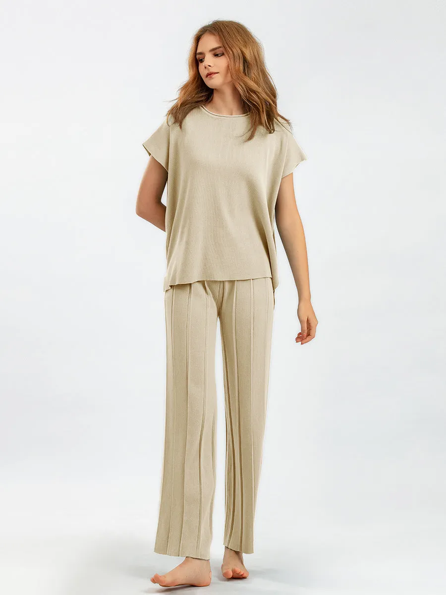 Apricot Sleeveless Wide Leg Pants Pajama Set