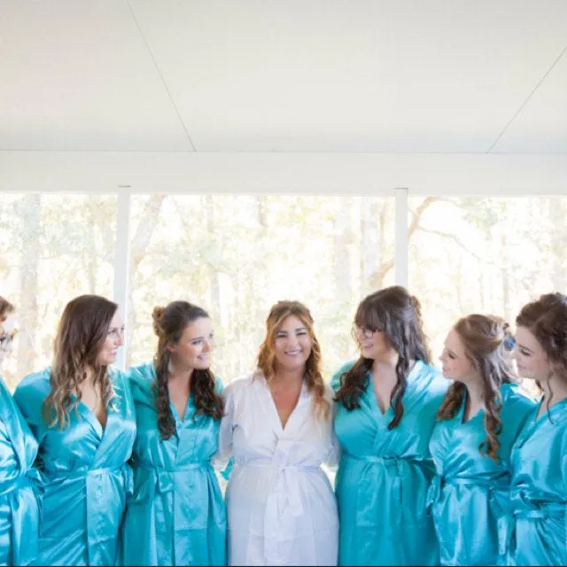 Aqua Blue Satin Kimono Robe