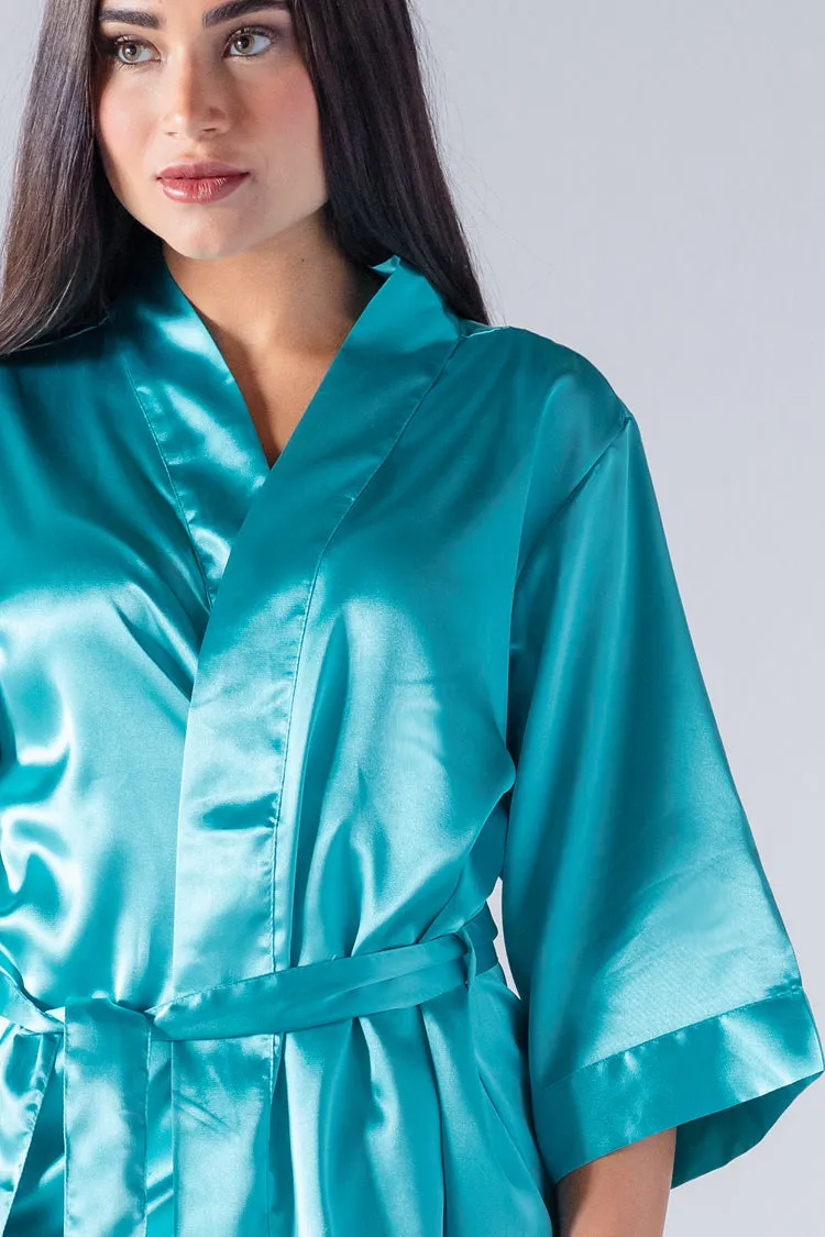 Aqua Blue Satin Kimono Robe