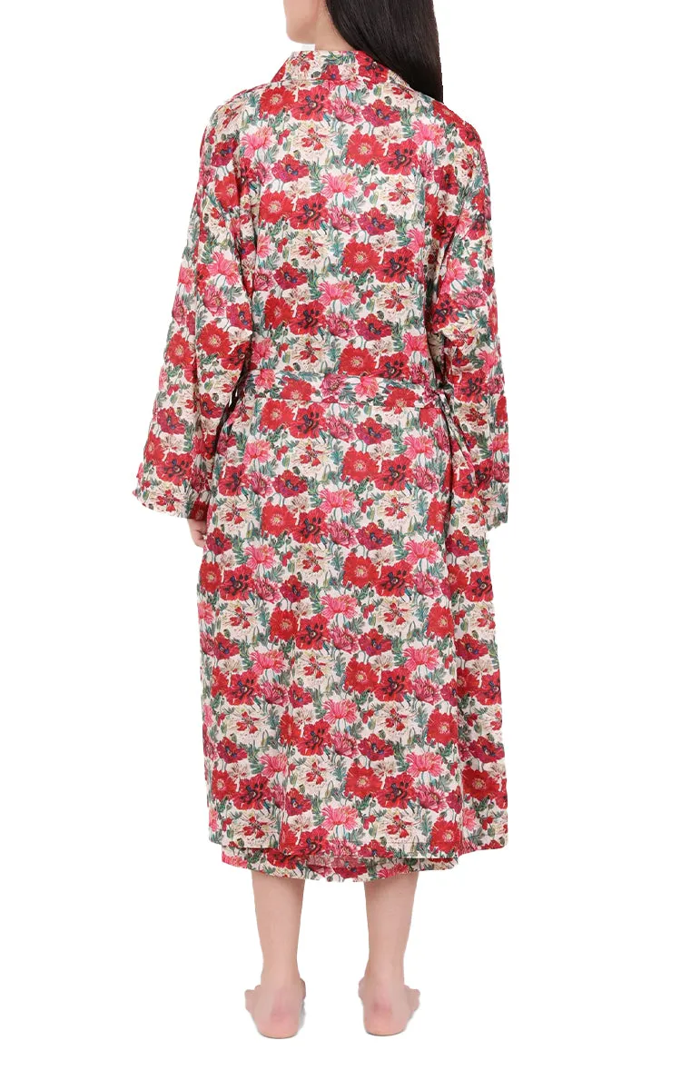 Arabella 100% Cotton Robe and Matching Lily Nightie Set in in Red Vibrant Floral MD-411F4 and MD-75F4