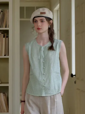 Arabella Round Neck Lyocell Sleeveless Blouse Neutral Tone Stitching WrinkleResistant Cloth