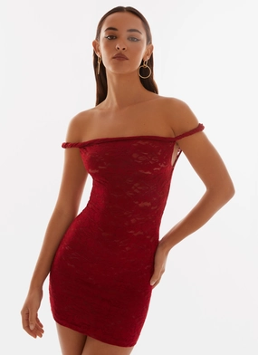 Arabella Lace Twist Shoulder Mini Dress - Red Chill Vibe Soft Finish