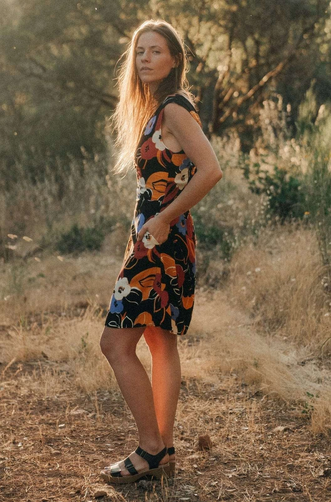 Vibrant Hue Playful Cut Archie Dress in Abstract Floral