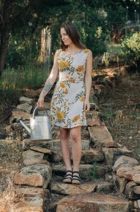 Archie Dress in Oat Marigold Linen Dinner Outfit Fluid movement