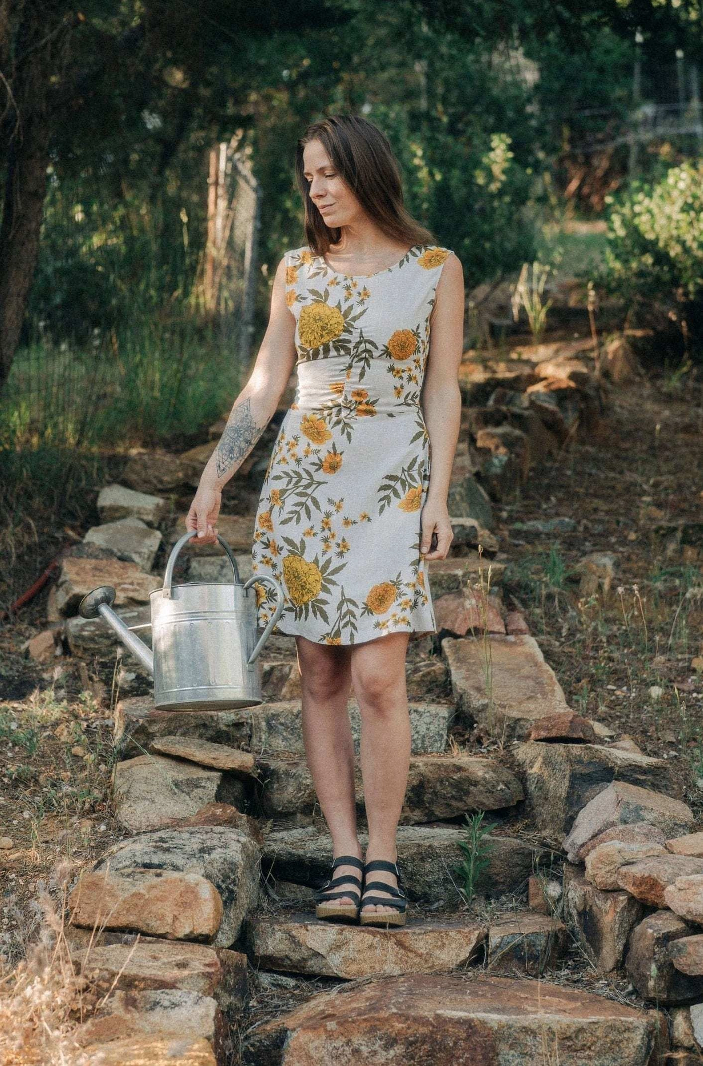 Archie Dress in Oat Marigold Linen Dinner Outfit Fluid movement