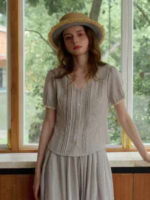 Arianna V-Neck Lyocell Linen Blouse FlexibleCuff