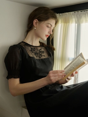 QuickDrying HeatPressedLogos Ariella Round Neck Mesh Embroidered Puff Sleeve Dress Reliable Durability