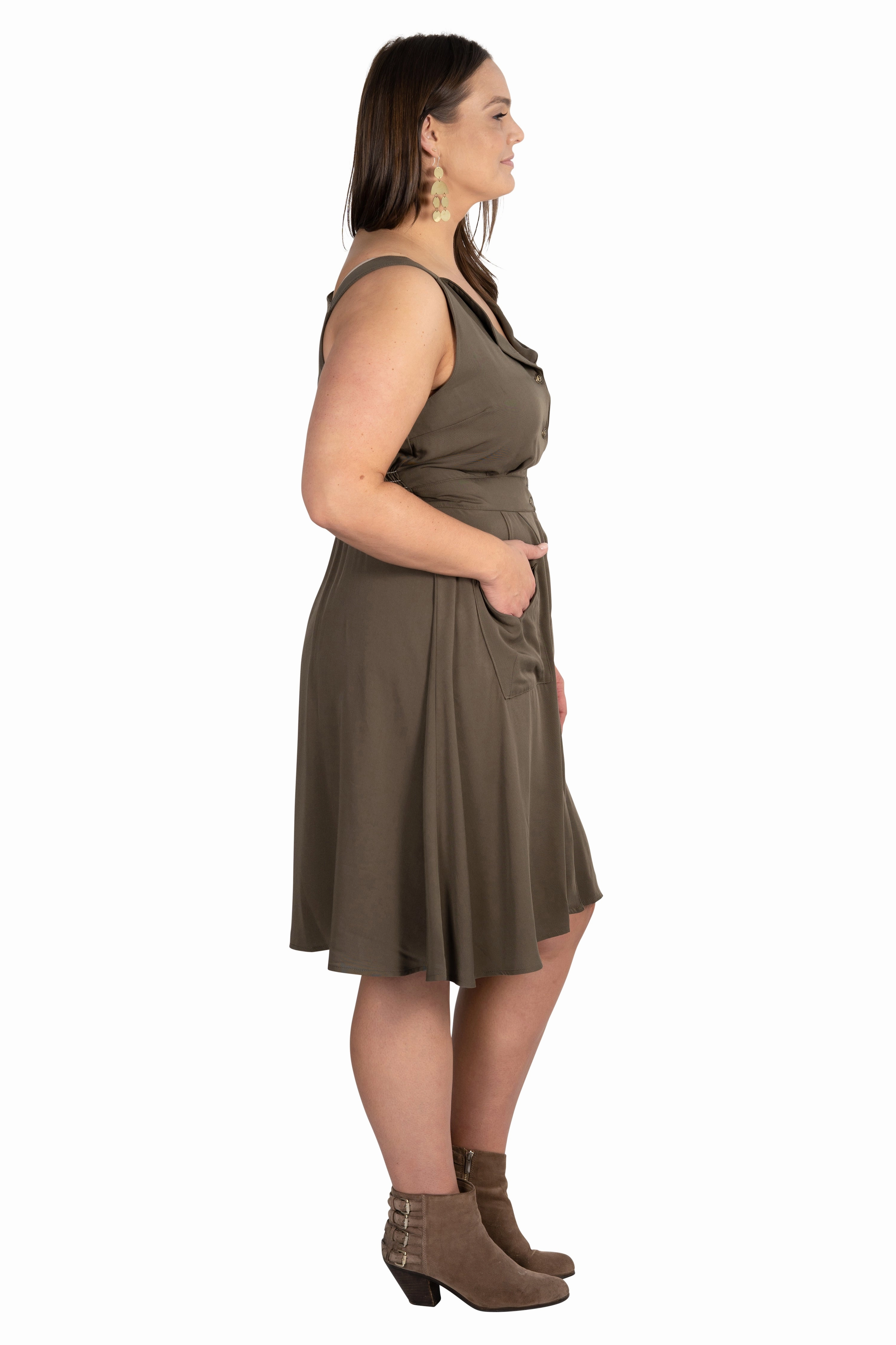 Designer-Label Sheet Dress in Olive Green
