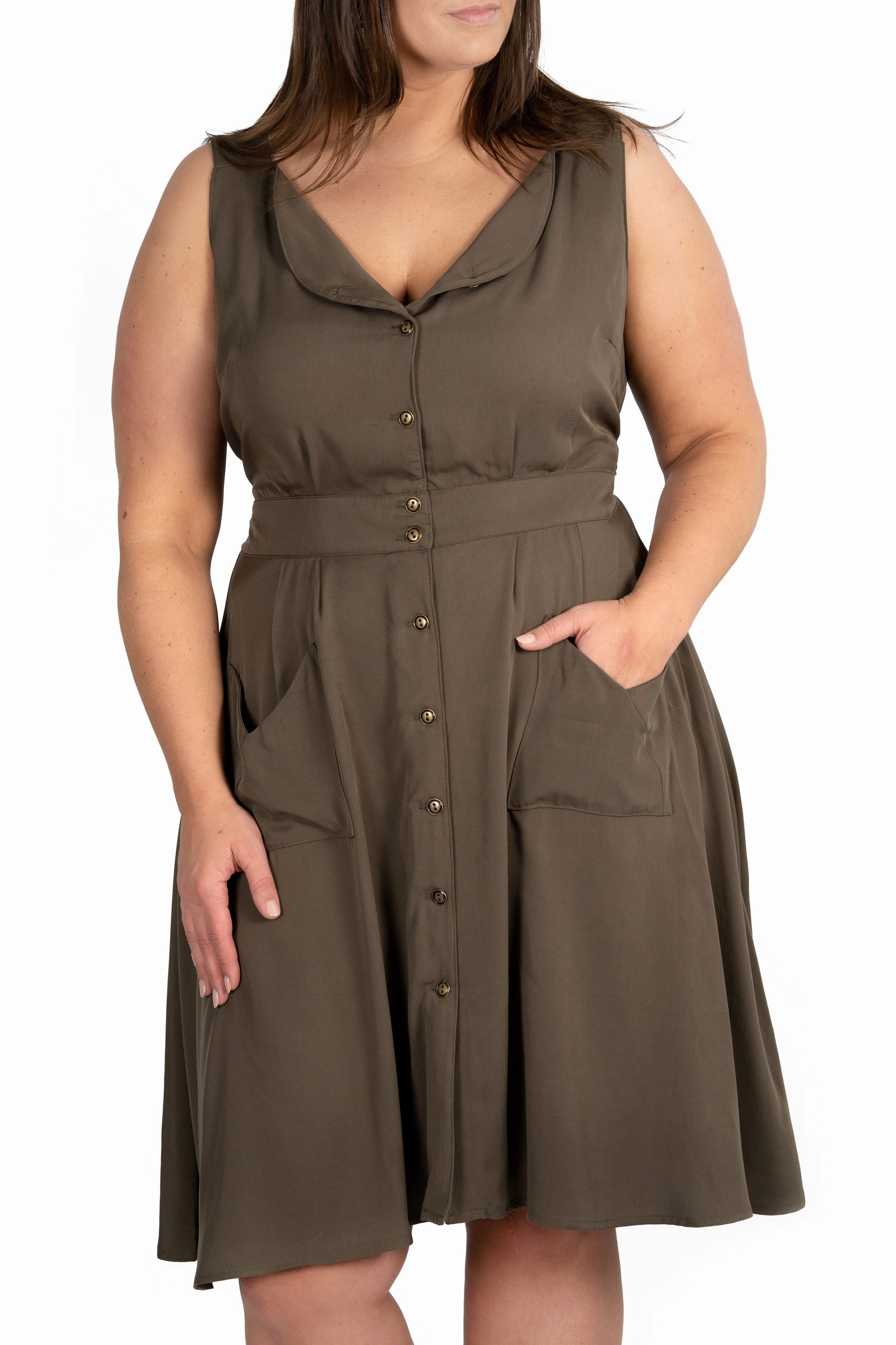 Sheet Dress in Olive Green Button-Cuff Soft Tones