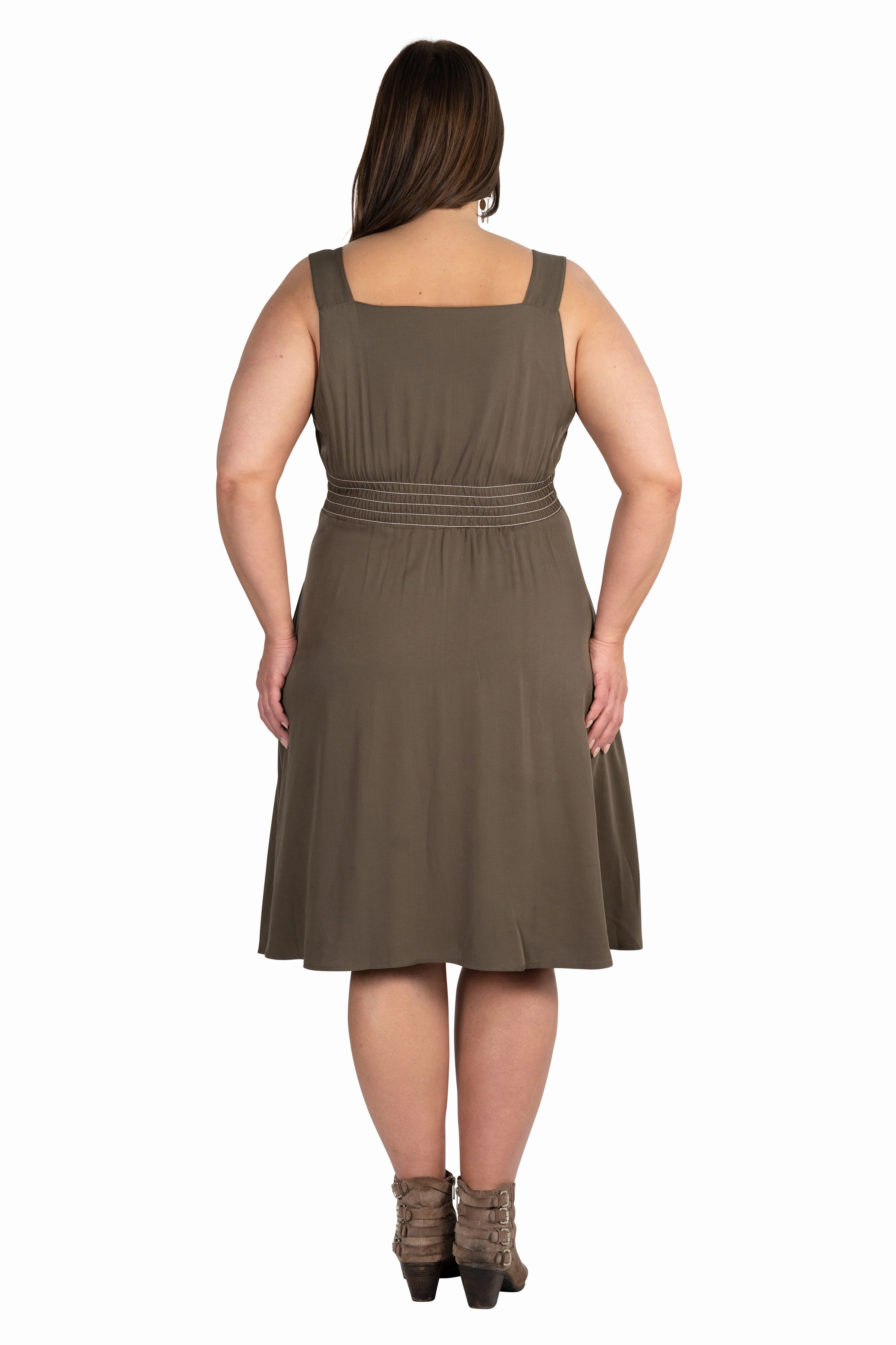Sheet Dress in Olive Green Flared shape