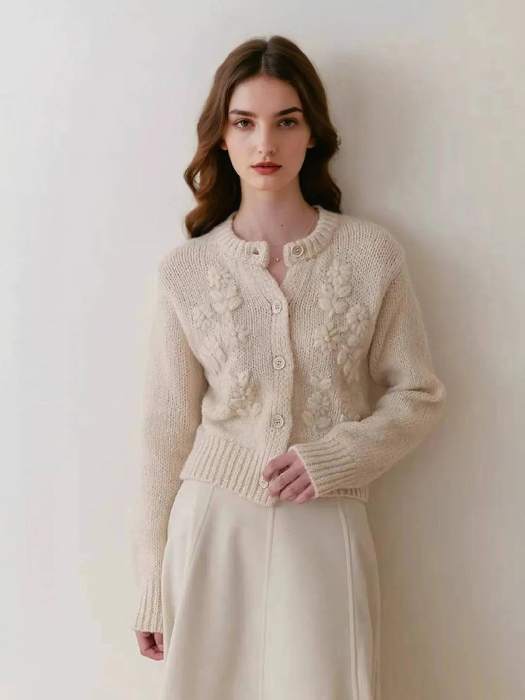 wrinkle free finish VNeckReinforcement Armani Round Neck Crochet Sweater