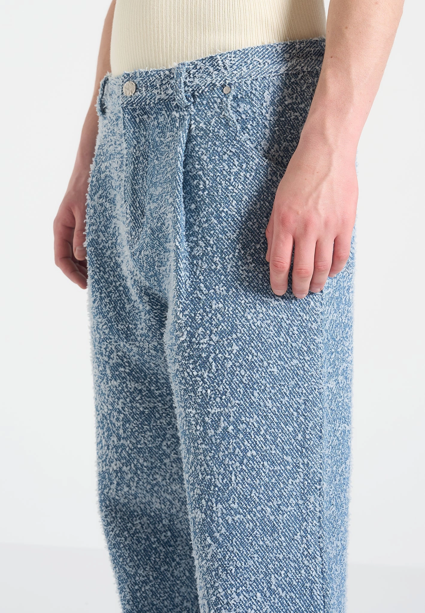 Arnault - Boucle Pleated Jeans - Blue Stretch Free Fit Trendy High Quality