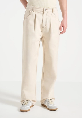 Couple Look Work Ready Arnault - Pleated Denim Jeans - Cream
