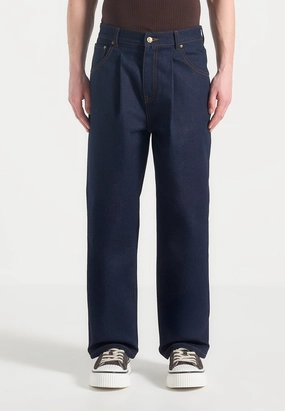 Pre Washed Denim Arnault - Pleated Denim Jeans - Indigo