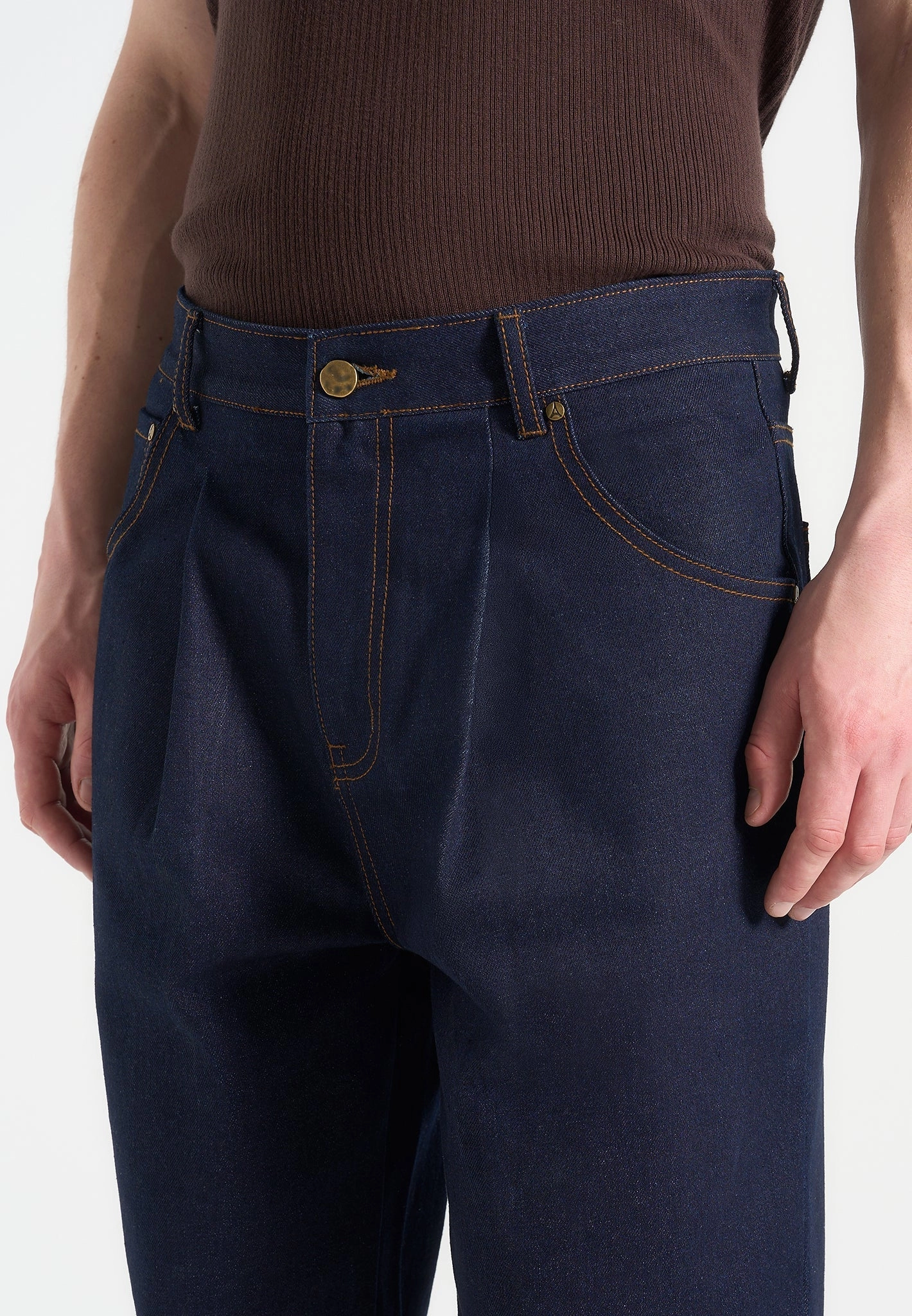 Arnault - Pleated Denim Jeans - Indigo Smart Design Sunny Vibes Office Wear