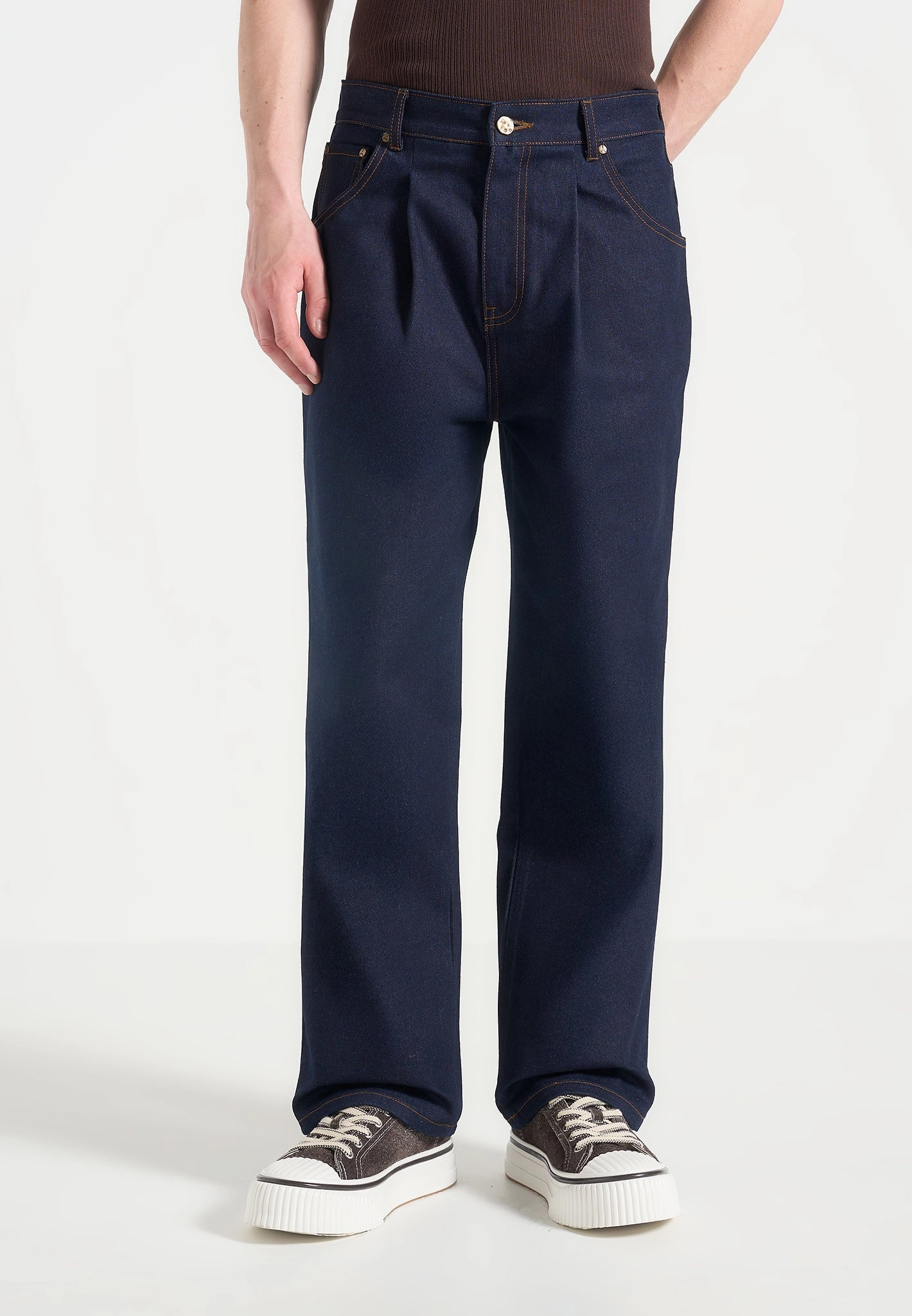 Arnault - Pleated Denim Jeans - Indigo Winter Warmth Durable