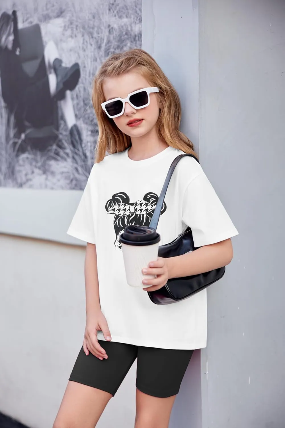 Arshiner Girls 2 Piece Outfits Drop Shoulder T-Shirts and Biker Shorts Sets