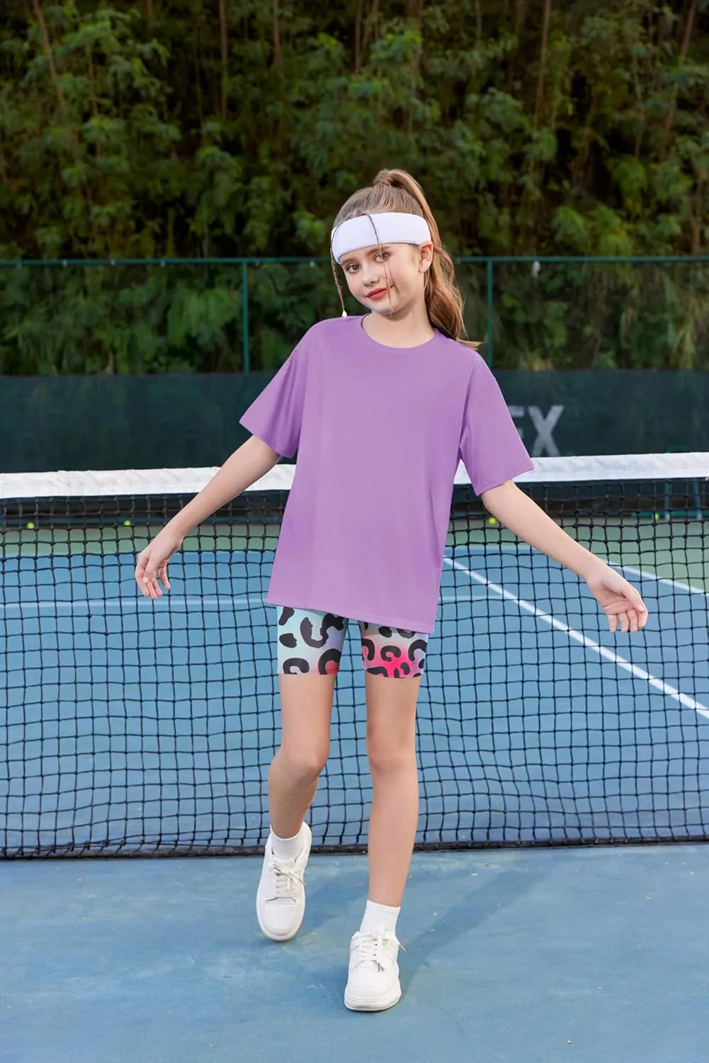 Arshiner Girls 2 Piece Outfits Drop Shoulder T-Shirts and Biker Shorts Sets