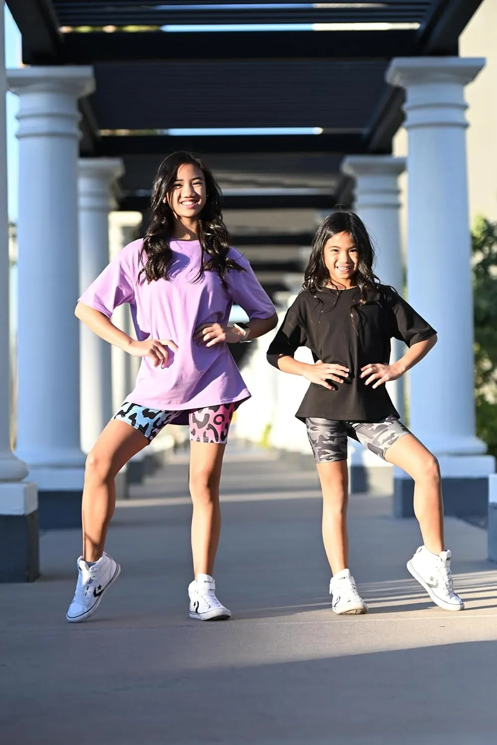 Arshiner Girls 2 Piece Outfits Drop Shoulder T-Shirts and Biker Shorts Sets