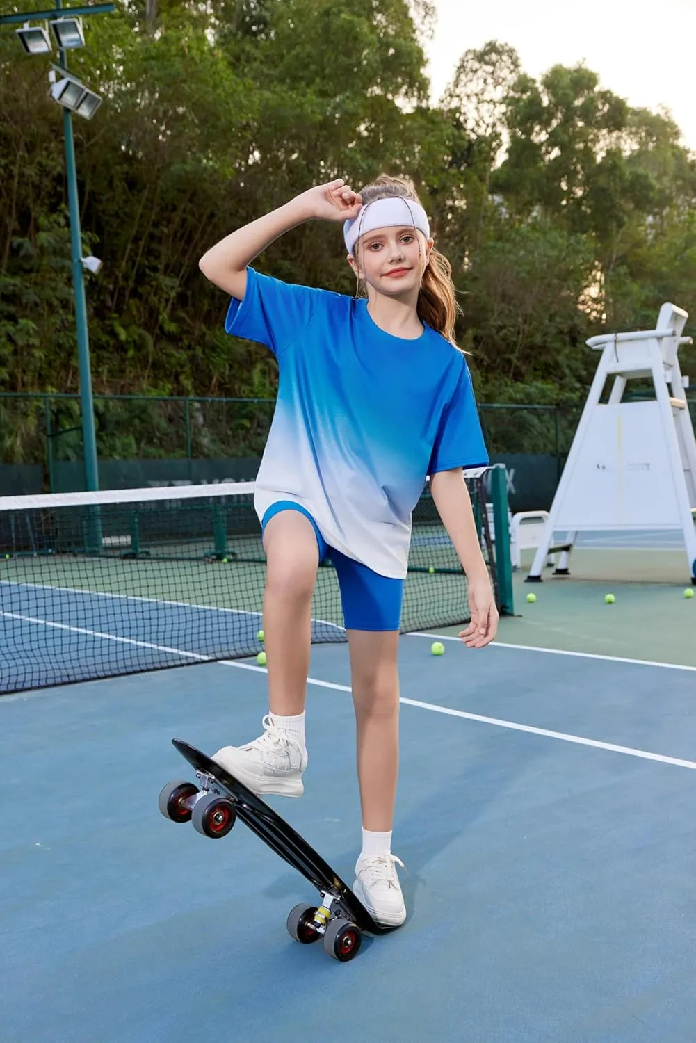 Arshiner Girls 2 Piece Outfits Drop Shoulder T-Shirts and Biker Shorts Sets