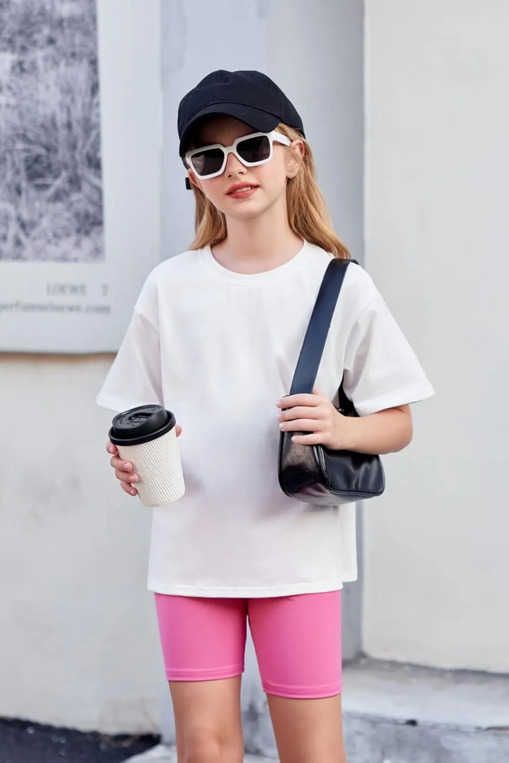 Arshiner Girls 2 Piece Outfits Drop Shoulder T-Shirts and Biker Shorts Sets