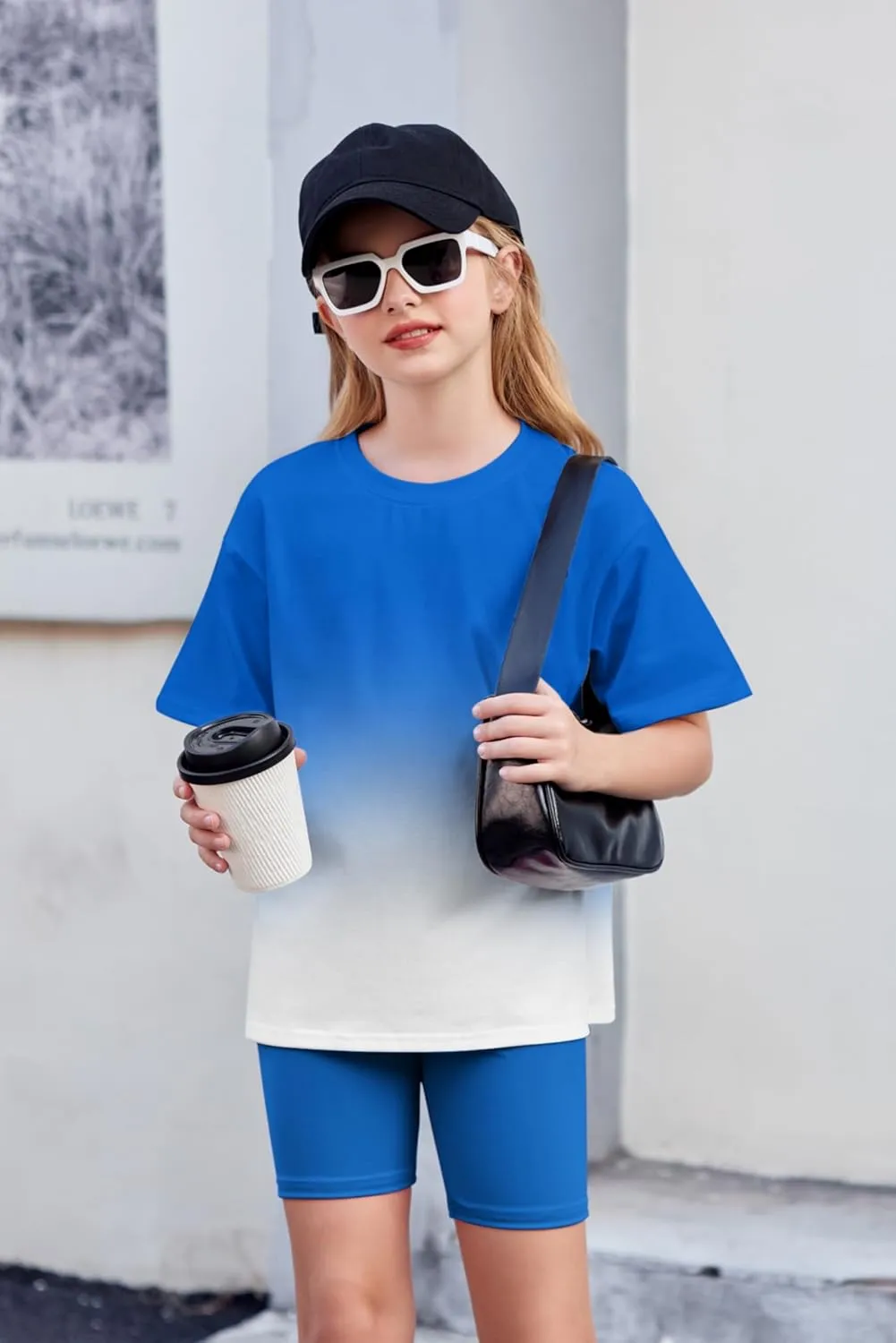 Arshiner Girls 2 Piece Outfits Drop Shoulder T-Shirts and Biker Shorts Sets