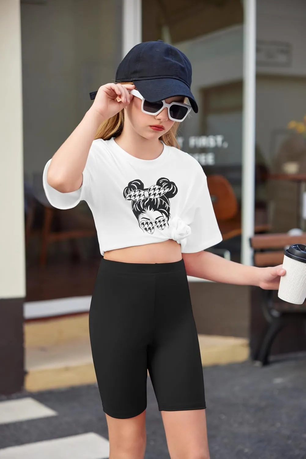 Arshiner Girls 2 Piece Outfits Drop Shoulder T-Shirts and Biker Shorts Sets