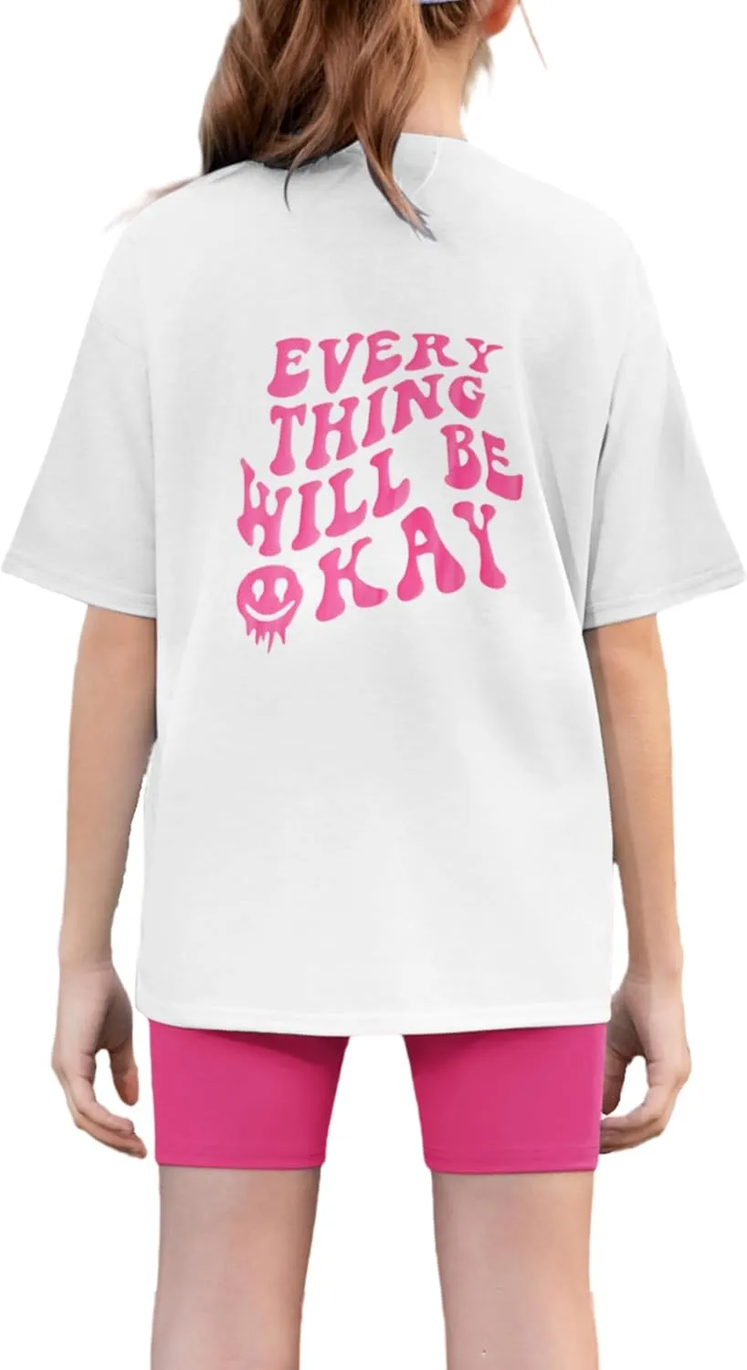 Arshiner Girls 2 Piece Outfits Drop Shoulder T-Shirts and Biker Shorts Sets