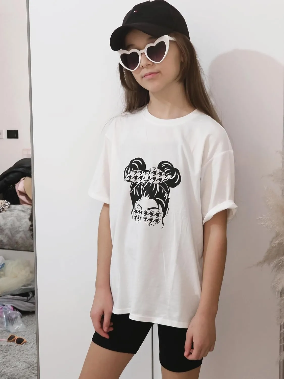 Arshiner Girls 2 Piece Outfits Drop Shoulder T-Shirts and Biker Shorts Sets