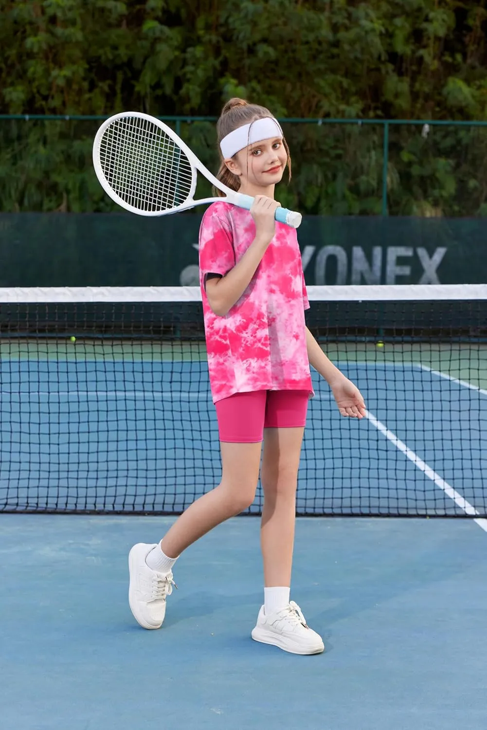 Arshiner Girls 2 Piece Outfits Drop Shoulder T-Shirts and Biker Shorts Sets