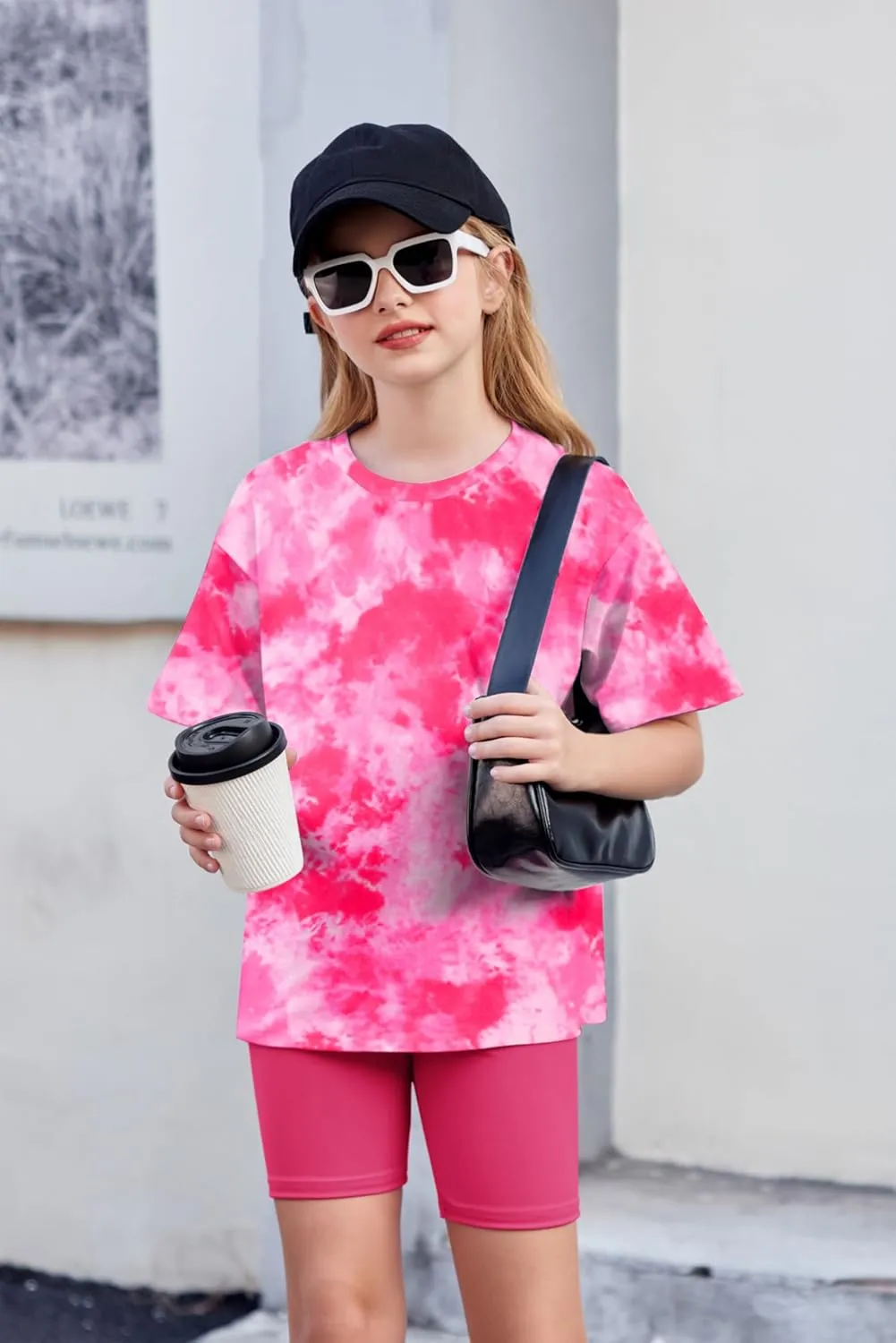 Arshiner Girls 2 Piece Outfits Drop Shoulder T-Shirts and Biker Shorts Sets