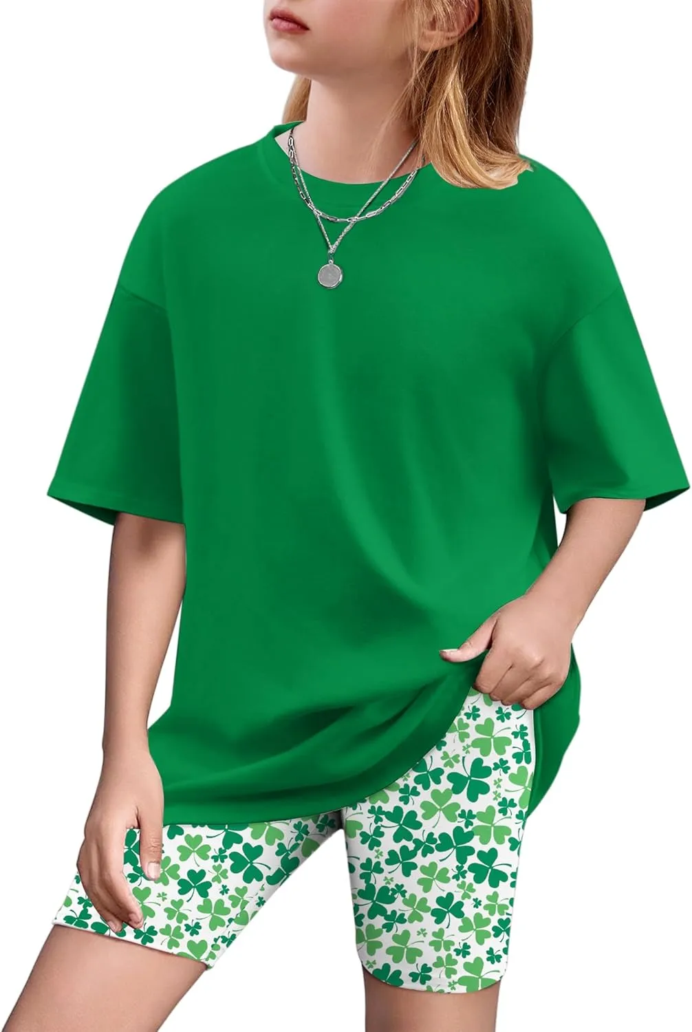 Arshiner Girls 2 Piece Outfits Drop Shoulder T-Shirts and Biker Shorts Sets