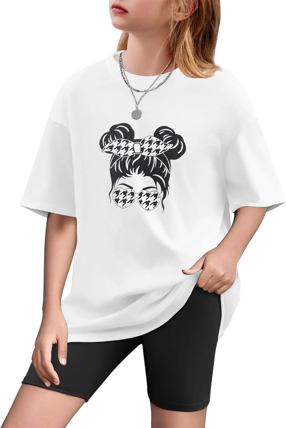Arshiner Girls 2 Piece Outfits Drop Shoulder T-Shirts and Biker Shorts Sets