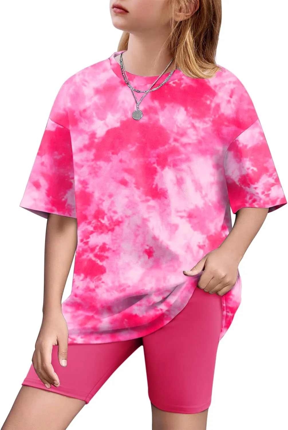 Arshiner Girls 2 Piece Outfits Drop Shoulder T-Shirts and Biker Shorts Sets