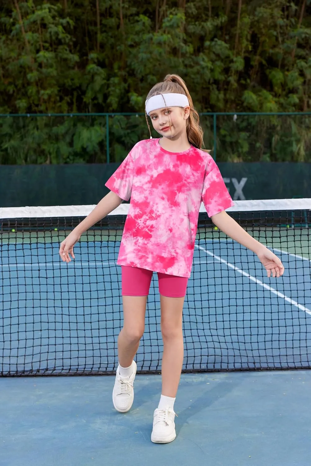 Arshiner Girls 2 Piece Outfits Drop Shoulder T-Shirts and Biker Shorts Sets