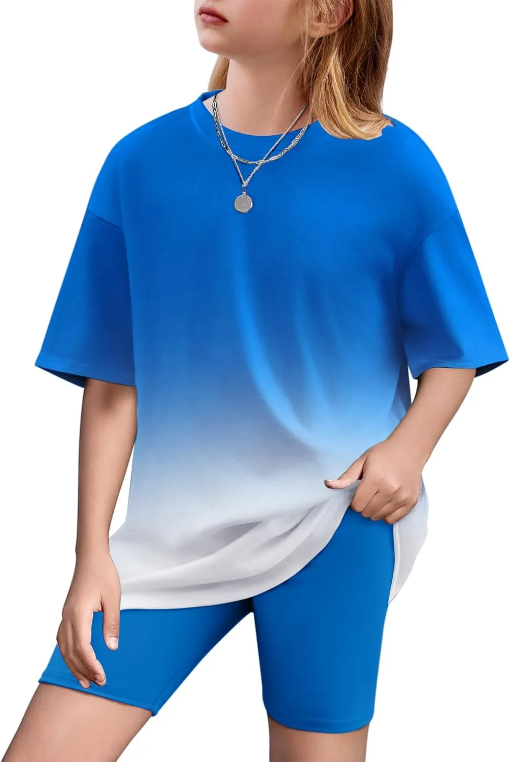 Arshiner Girls 2 Piece Outfits Drop Shoulder T-Shirts and Biker Shorts Sets