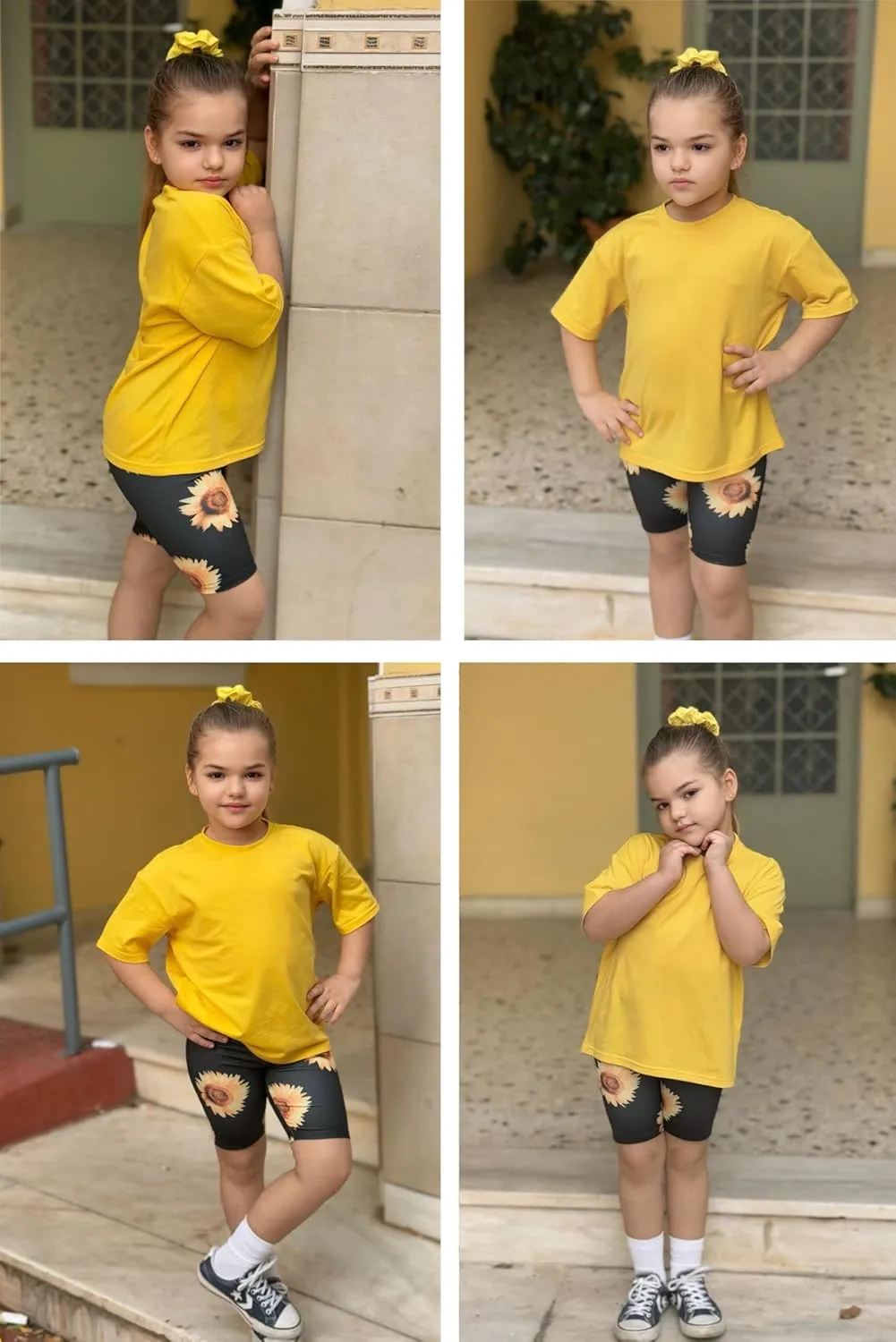 Arshiner Girls 2 Piece Outfits Drop Shoulder T-Shirts and Biker Shorts Sets
