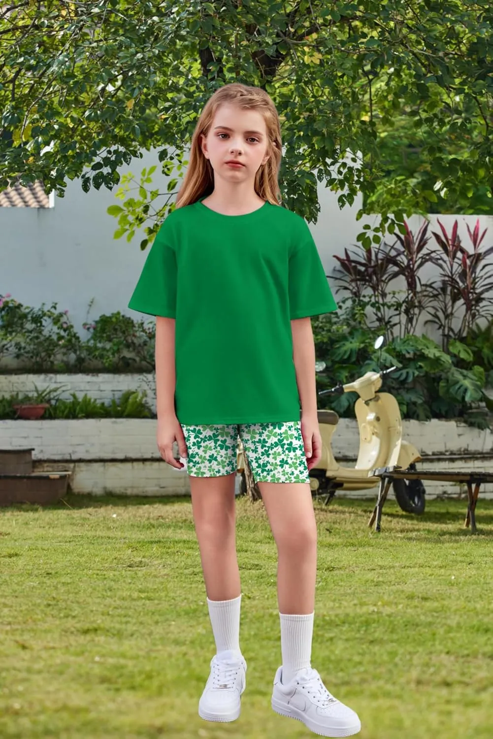 Arshiner Girls 2 Piece Outfits Drop Shoulder T-Shirts and Biker Shorts Sets
