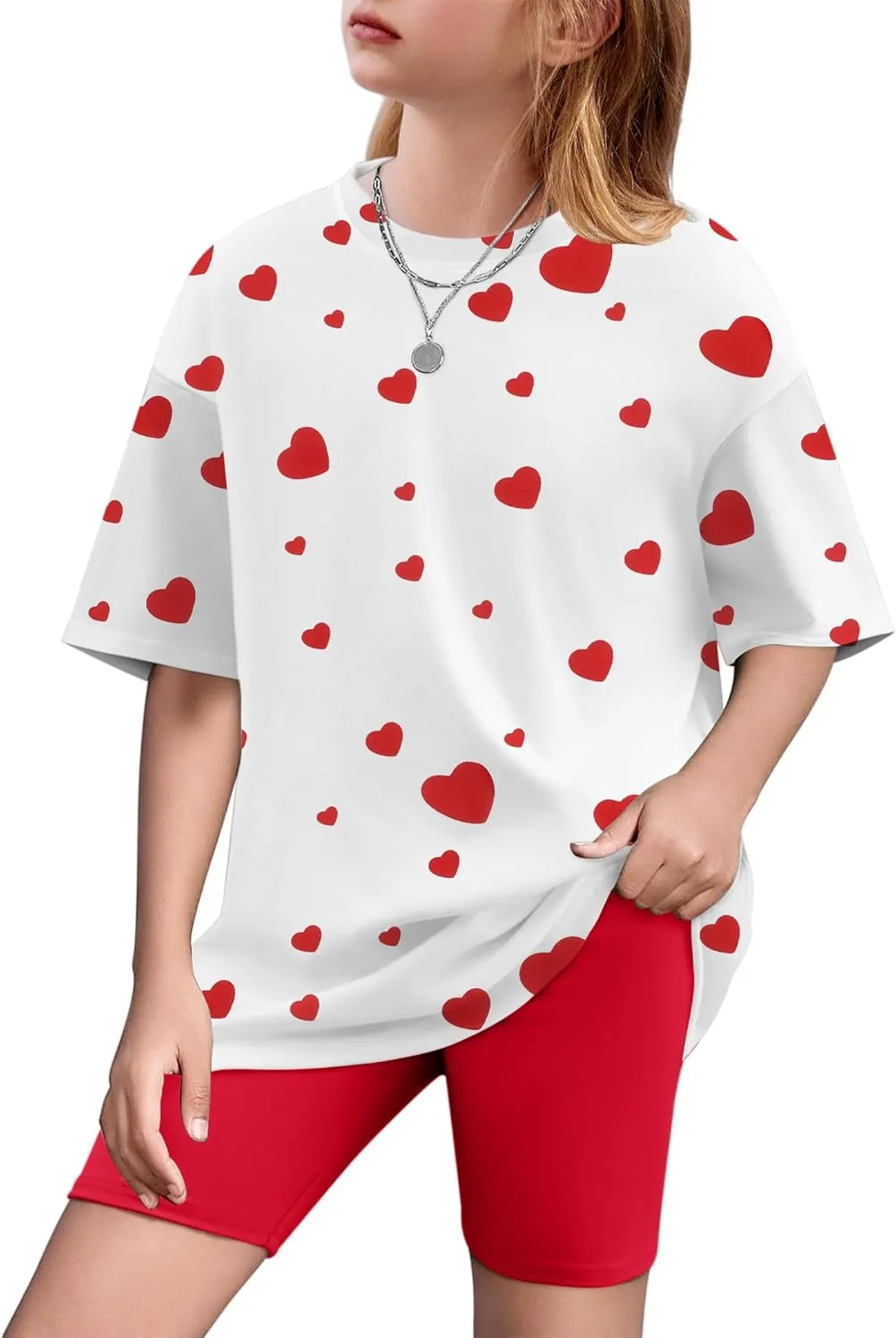 Arshiner Girls 2 Piece Outfits Drop Shoulder T-Shirts and Biker Shorts Sets